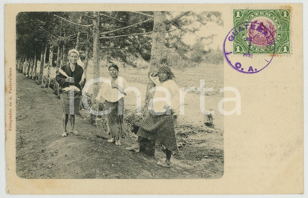 1902 GUATEMALA Campesinos - Tarjeta postal antigua *TYPES ETHNIC postcard  Cartolina postale d'epoca, con bollo e timbro al recto.Foto Fernandez - ValdevellanoCONDIZIONI: G FORMATO: FP    originale e autentica 1