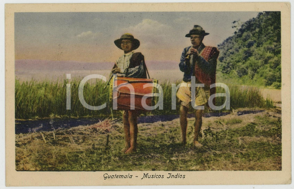 1924 GUATEMALA Musicos indios - Tarjeta postal - TYPES ETHNIC postcard  Cartolina postale d'epoca, viaggiata (ma francobollo asportato).CONDIZIONI: G FORMATO: FP    originale e autentica 1