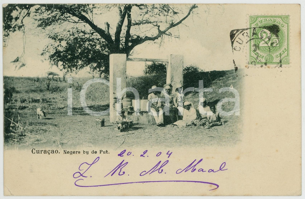 1904 CURAÇAO (ANTILLE OLANDESI) Indigenous family - ANIMATED postcard  Cartolina postale d'epoca, viaggiata.CONDIZIONI: FAIR (lievi piegature)FORMATO: FP    originale e autentica 1