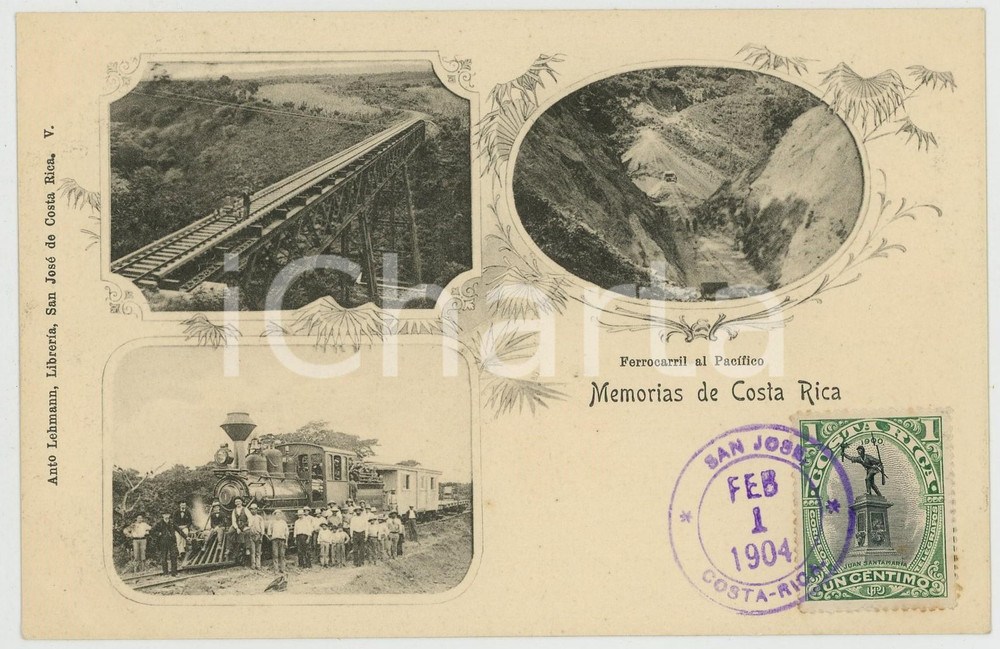 1904 COSTA RICA Vedutine - Ferrocarril al Pacifico - Cartolina ANIMATA FP NV  Cartolina postale d'epoca, con bollo e timbro al recto.CONDIZIONI: GFORMATO: FP    originale e autentica 1