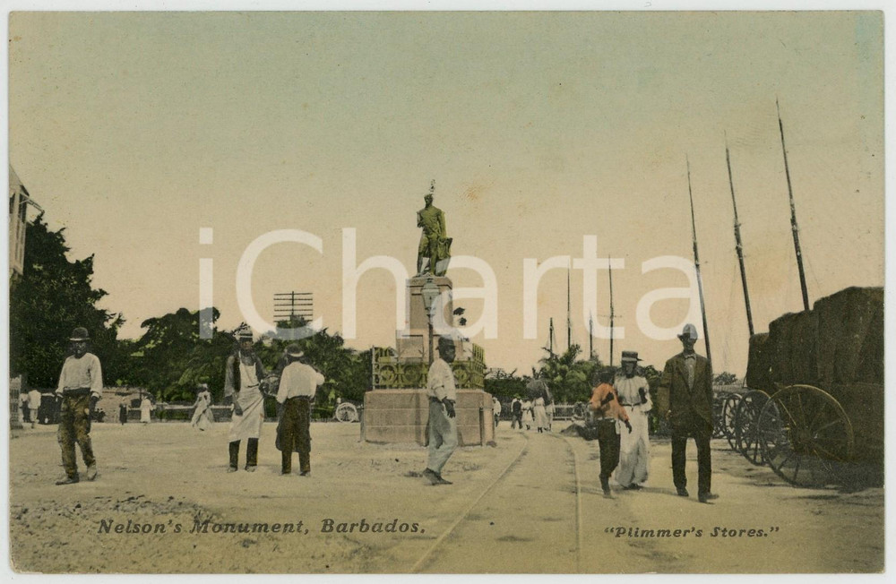 1920 ca BARBADOS Nelson's Monument - ANIMATED old postcard  Cartolina postale d'epoca, non viaggiata.CONDIZIONI: GFORMATO: FP    originale e autentica 1