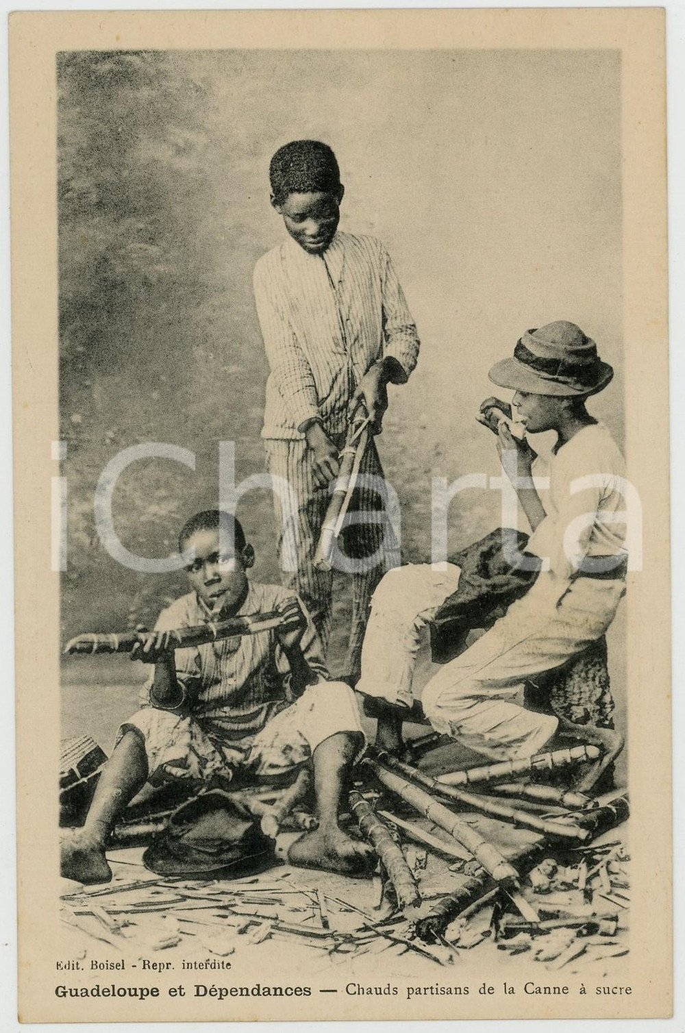 1910 ca GUADELOUPE Chaud partisans de la canne à sucre - Postcard TYPES ETHNIC  Cartolina postale d'epoca, non viaggiata.CONDIZIONI: G FORMATO: FP    originale e autentica 1