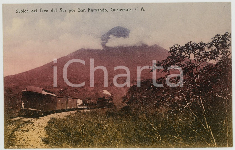 1920 ca GUATEMALA Subida del tren del Sur por SAN FERNANDO - Tarjeta postal  Cartolina postale d'epoca, non viaggiata.CONDIZIONI: G FORMATO: FP    originale e autentica 1