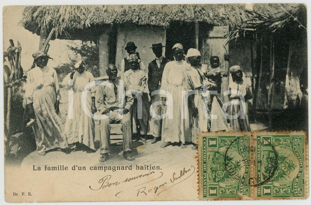 1909 HAITI La famille d'un campagnard - Original old postcard  Cartolina postale d'epoca, viaggiata.CONDIZIONI: FAIR (piegatura angolare)FORMATO: FP    originale e autentica 1