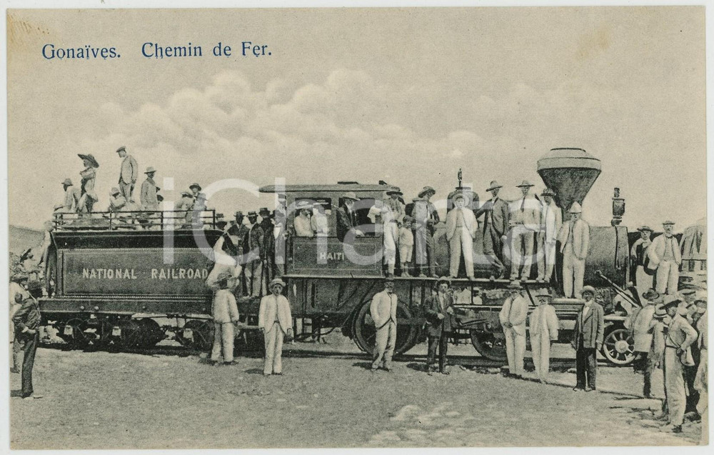 1920 ca LES GONAIVES (HAITI) Chemin de fer - National Railroad ANIMATED postcard  Cartolina postale d'epoca, non viaggiata.CONDIZIONI: G FORMATO: FP    originale e autentica 1