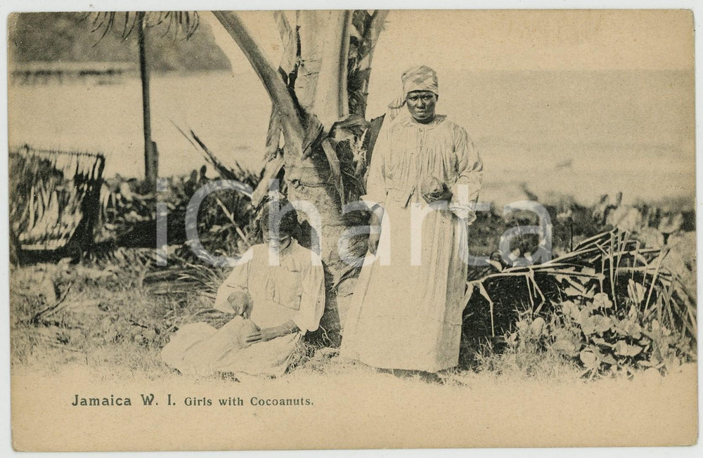 1900 ca JAMAICA Girls with cocoanuts  - Old postcard TYPES ETHNIC  Cartolina postale d'epoca, non viaggiata.CONDIZIONI: G FORMATO: FP    originale e autentica 1