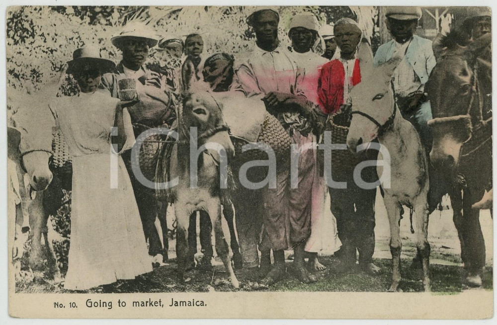 1912 JAMAICA Going to market  - Old chromo postcard ANIMATED  Cartolina postale d'epoca, viaggiata (ma francobollo asportato).CONDIZIONI: G FORMATO: FP    originale e autentica 1
