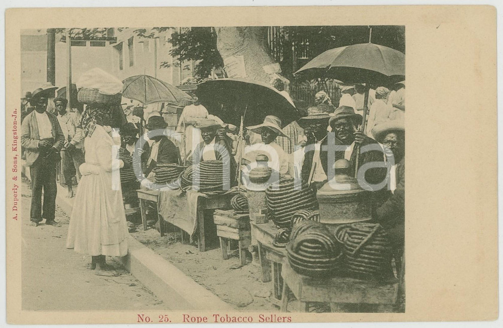 1910 ca KINGSTON (JAMAICA) Rope Tobacco Sellers - ANIMATED old postcard  Cartolina postale d'epoca, non viaggiata.CONDIZIONI: G FORMATO: FP    originale e autentica 1