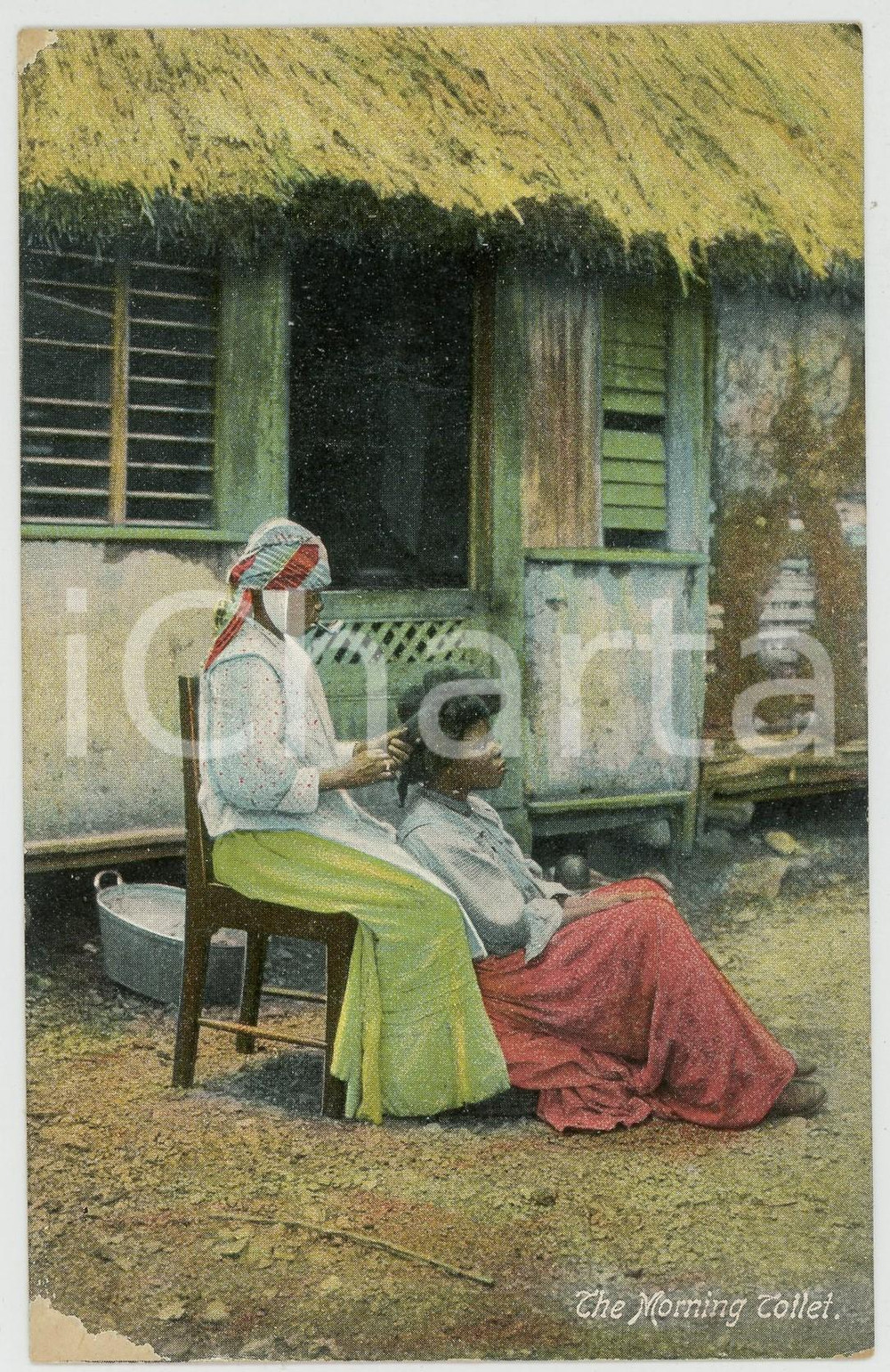 1910 ca JAMAICA The morning toilet - Women - Old chromo postcard  Cartolina postale d'epoca, non viaggiata.CONDIZIONI: FAIR (abrasione all'angolo inferiore sinistro e al verso)FORMATO: FP    originale e autentica 1