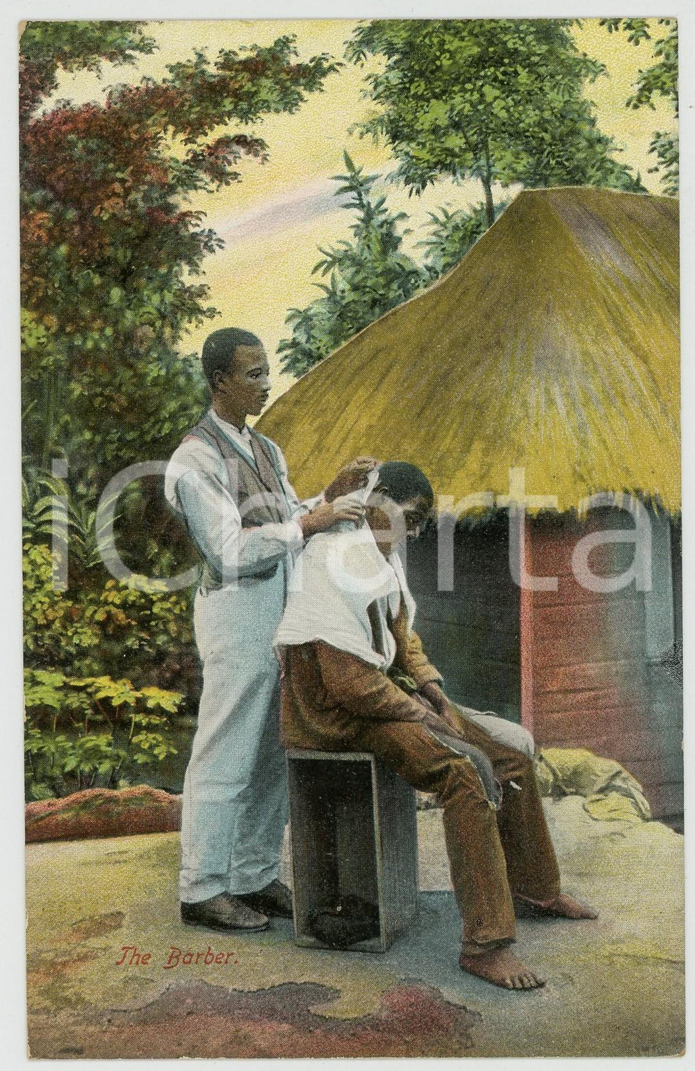 1910 ca JAMAICA - OLD CRAFTS - The barber - Original chromo postcard  Cartolina postale d'epoca, non viaggiata.CONDIZIONI: GFORMATO: FP    originale e autentica 1