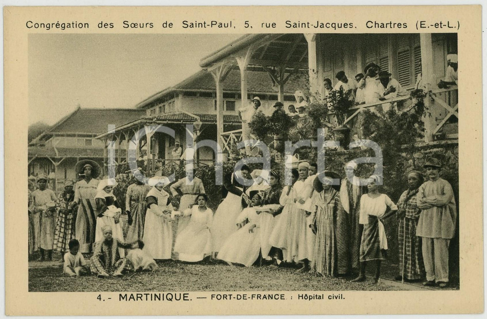 1910 ca FORT-DE-FRANCE (MARTINIQUE) Hôpital civil - Soeurs Saint-Paul *Postcard  Cartolina postale d'epoca, non viaggiata.CONDIZIONI: G FORMATO: FP    originale e autentica 1