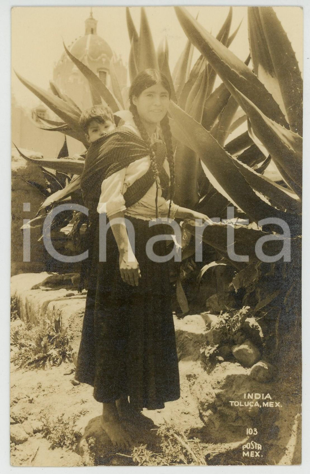 1939 MEXICO India TOLUCA - RPPC Photo postcard TYPES ETHNIC  Fotocartolina postale d'epoca, viaggiata.CONDIZIONI: G (ma lieve piegatura al lato inferiore)FORMATO: FP    originale e autentica 1