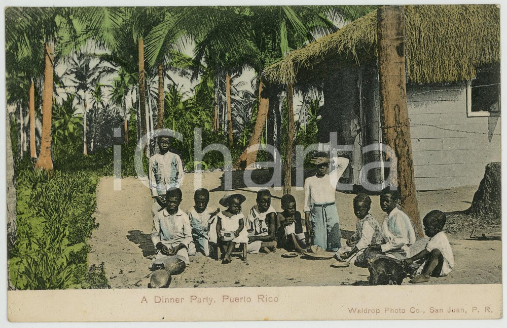 1915 ca PUERTO RICO A dinner party  - Original old chromo postcard  Cartolina postale d'epoca, non viaggiata.CONDIZIONI: GFORMATO: FP    originale e autentica 1