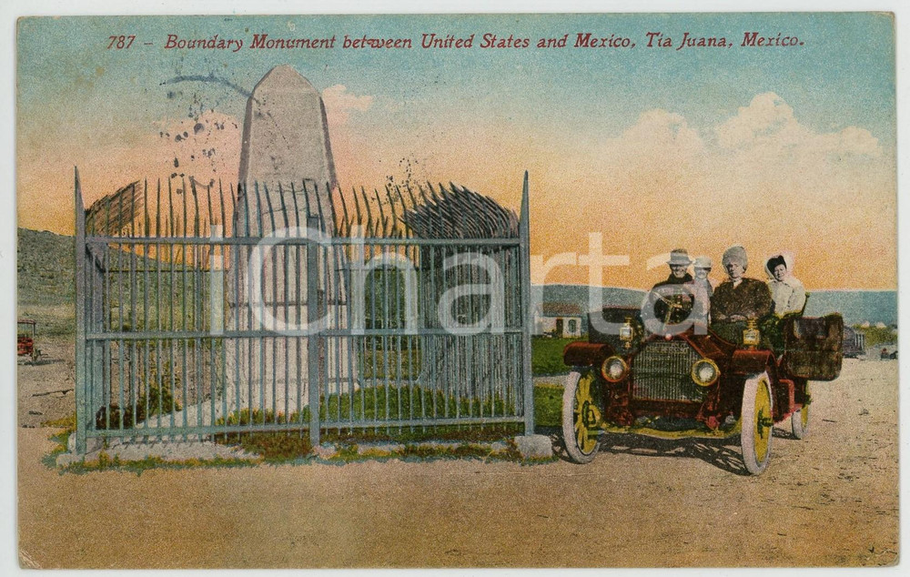 1914 TIJUANA Boundary Monument between United States and Mexico *Postcard  Cartolina postale d'epoca, stampata in cromolitografia, viaggiata.CONDIZIONI: GFORMATO: FP    originale e autentica 1