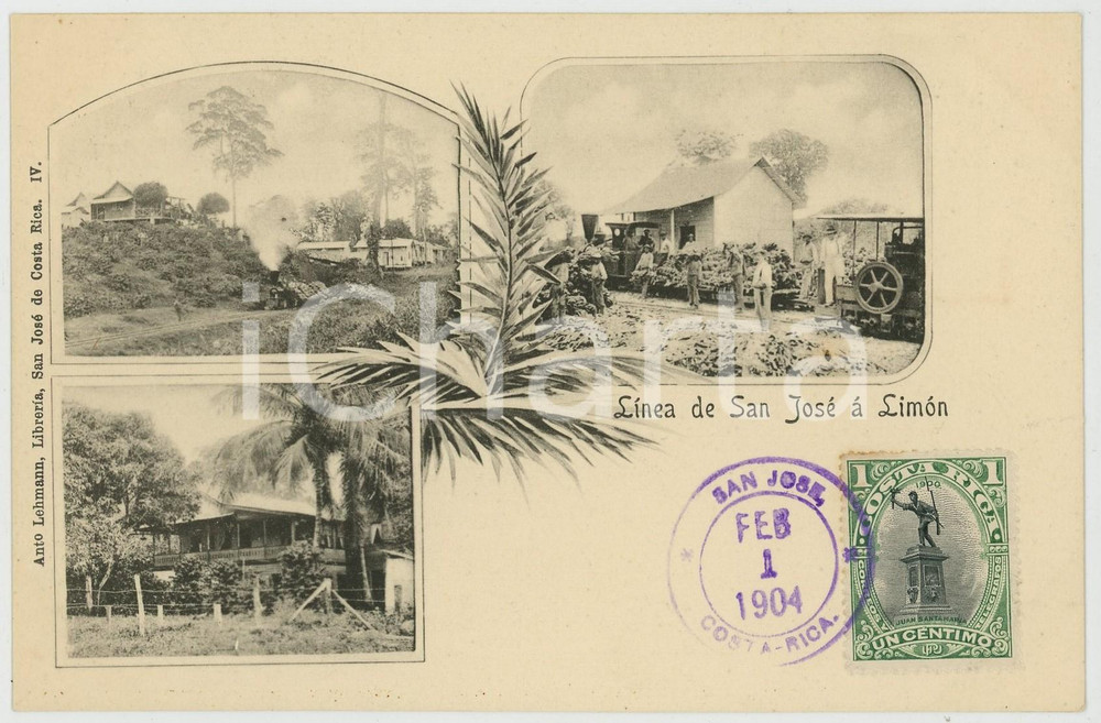 1904 COSTA RICA Linea de SAN JOSÉ á LIMON - Vedutine - Cartolina Cartolina postale d'epoca, con bollo e timbro al recto.CONDIZIONI: GFORMATO: FP    originale e autentica 1