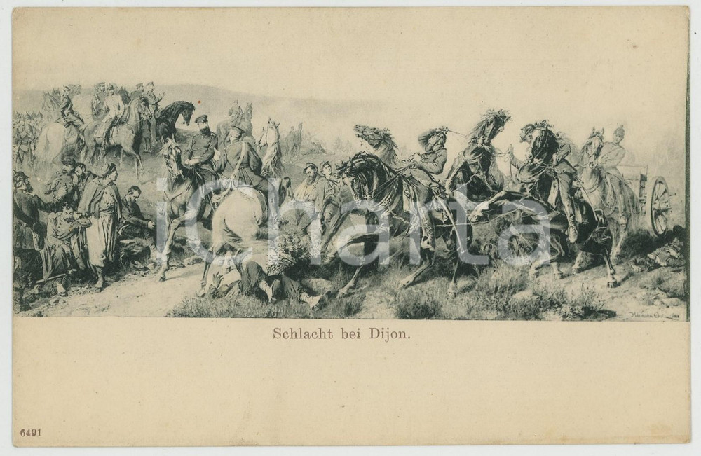 1900 ca Battaglia di DIGIONE (1871) Schlacht bei Dijon - Postcard Cartolina postale d'epoca, non viaggiata, che illustra un episodio della guerra franco-prussiana. GOOD/buono  Formato: 14x9 cm originale e autentica 1