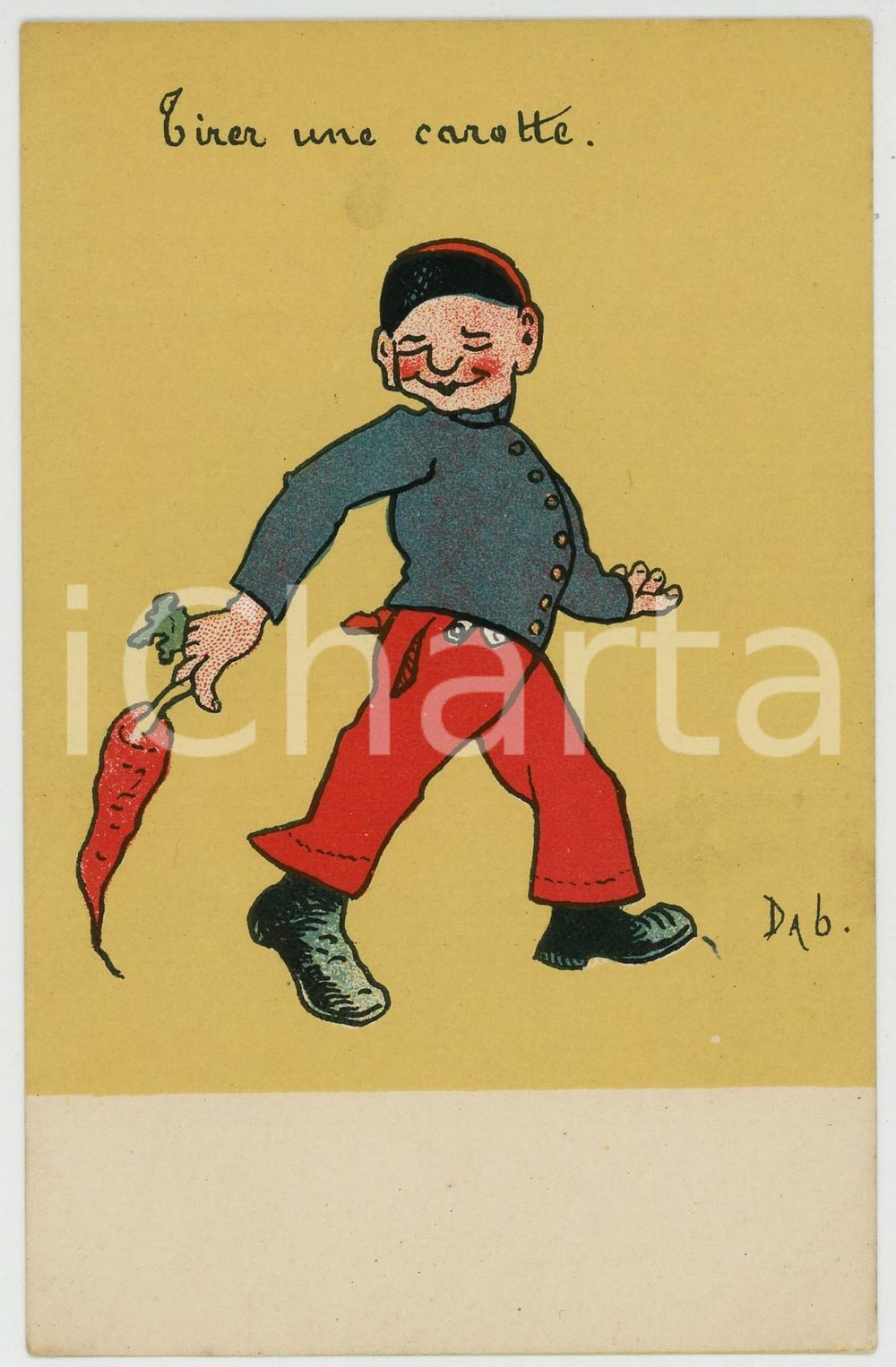 1900 ca HUMOUR FRANCE Tirer une carotte *ILLUSTRATED Postcard DAB Cartolina postale d'epoca, non viaggiata.Illustratore Dab. GOOD/buono  Formato: 9x14 cm originale e autentica 1