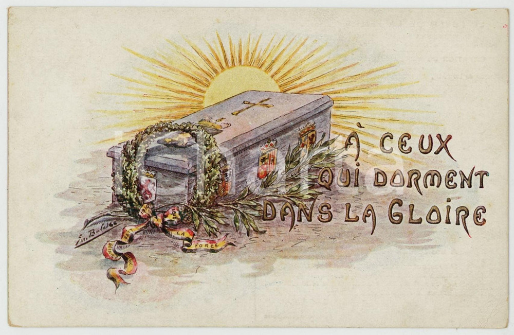 1918 WW1 BELGIQUE Foyer de la femme - À ceux qui dorment dans la glorie Postcard  Cartolina postale d'epoca, non viaggiata.Al verso poesie di Emile De Linge. EDITORE: Foyer de Femme au profi du Home Edith Cavell FAIR/discreto Smussature agli angoli Formato: FP originale e autentica 1