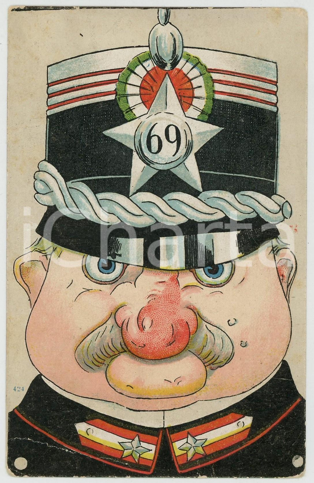 1915 ca WWI HUMOUR - Officer 69 Rgt - ILLUSTRATED Postcard Cartolina postale d'epoca, non viaggiata.   POOR/danneggiato piegature angolari Formato: 9x14 cm originale e autentica 1