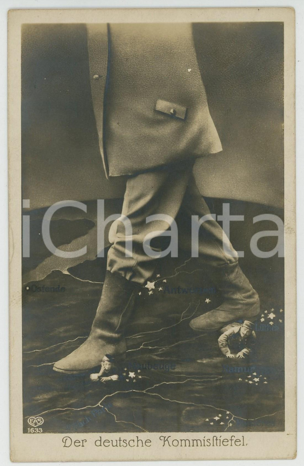 1915 ca WW1 GERMANY Der deutsche Kommisstiefel - Photomontage - Postcard 1  Cartolina postale d'epoca, non viaggiata. GOOD/buono  Formato: 9x14 cm originale e autentica 1