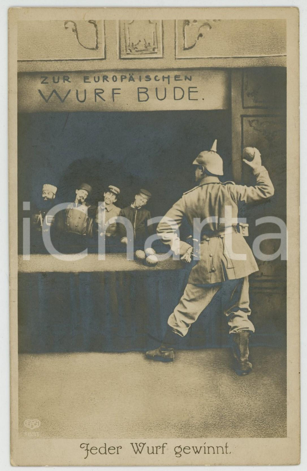 1915 ca WW1 GERMANY - Feder Wurf gewinnt - Photomontage -  Postcard  Cartolina postale d'epoca, non viaggiata. GOOD/buono  Formato: 9x14 cm originale e autentica 1