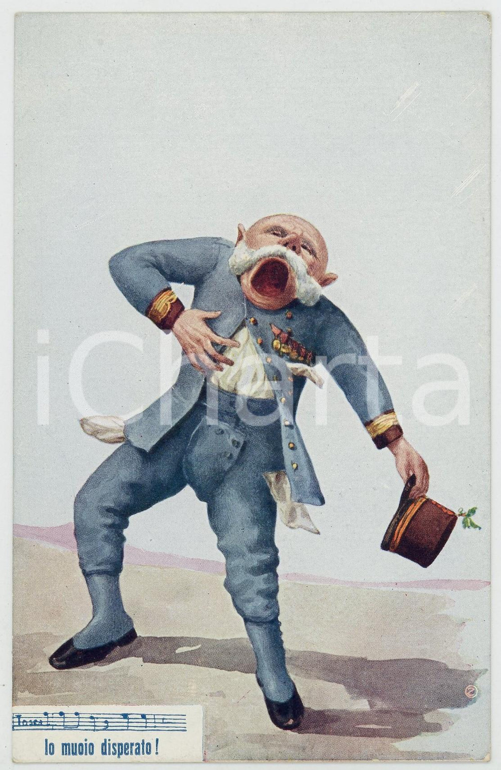 1915 ca WWI SATIRA "Io muoio disperato!" Francesco Giuseppe d'Austria *Cartolina  Cartolina postale d'epoca, non viaggiata. GOOD/buono  Formato: 9x14 cm originale e autentica 1