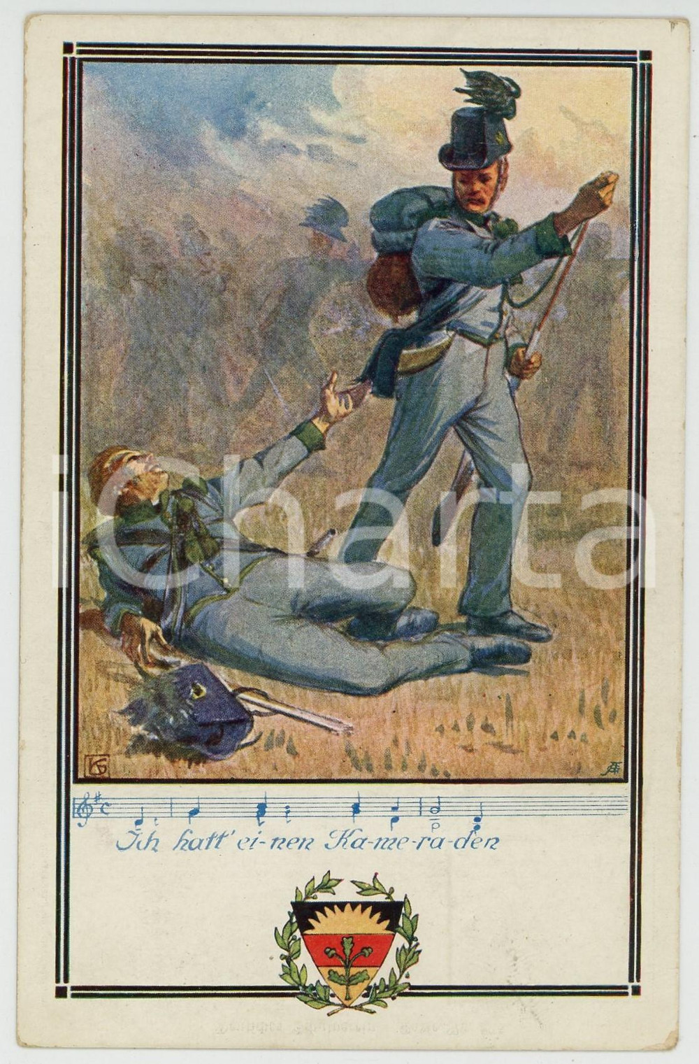 1915 ca WWI Ich hatt' einen Kameraden - Deutsche Soldaten *Postcard  Cartolina postale d'epoca, non viaggiata. GOOD/buono minime sbrecciature angolari Formato: 9x14 cm originale e autentica 1