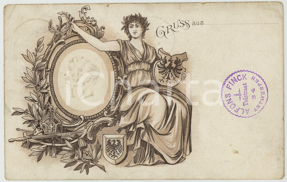 1902 DEUTSCHES REICH - Gruss aus - Embossed profile imperial couple *Postcard  Cartolina postale d'epoca, viaggiata. POOR/danneggiato piccole piegature angolari, con lievi macchie Formato: 14x9 cm originale e autentica 1