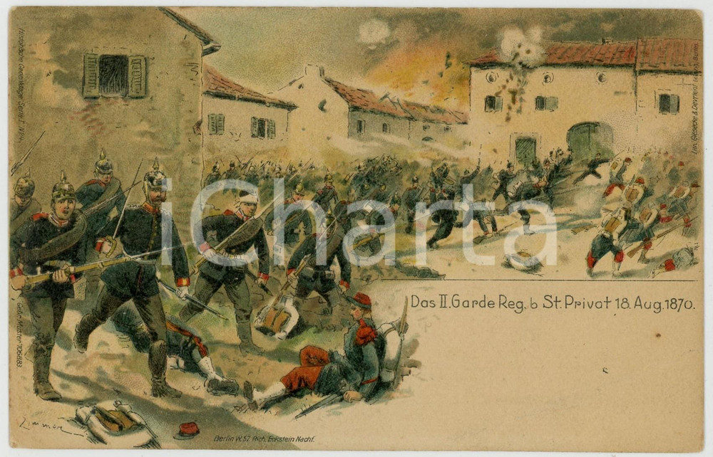 1870 GUERRA FRANCO-PRUSSIANA Das II Garde Reg b St Privat,18 Aug 1870 *Cartolina  Cartolina postale d'epoca, non viaggiata. POOR/danneggiato piegatura angolare Formato: 14x9 cm originale e autentica 1