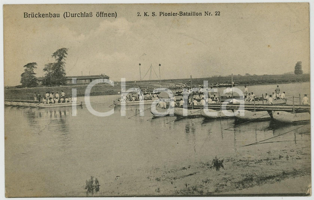1915 WWI BRUCKENBAU (Durchlass offnen) Pionier-Bataillon nr. 22 *Postcard  Cartolina postale d'epoca, viaggiata (ma francobollo mancante). GOOD/buono  Formato: 14x9 cm originale e autentica 1