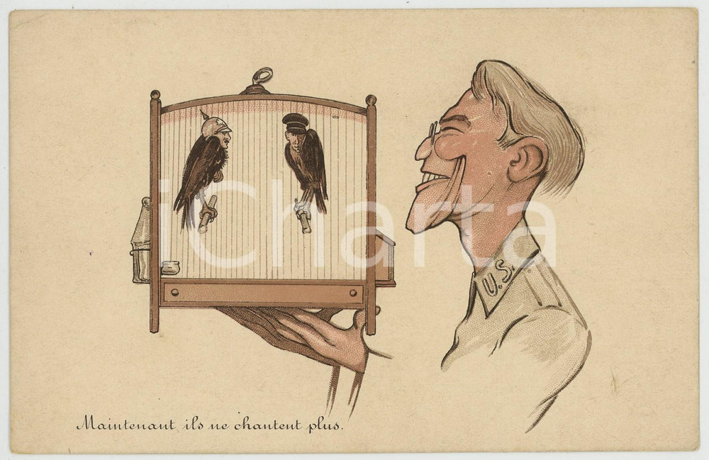 1915ca WW1 - SATIRE Maintenant ils ue chantent plus ILLUSTRATED Postcard FP NV  Cartolina postale d'epoca, non viaggiata. POOR/danneggiato Lievi smussature agli angoli, piccolo strappo centrale Formato: FP originale e autentica 1