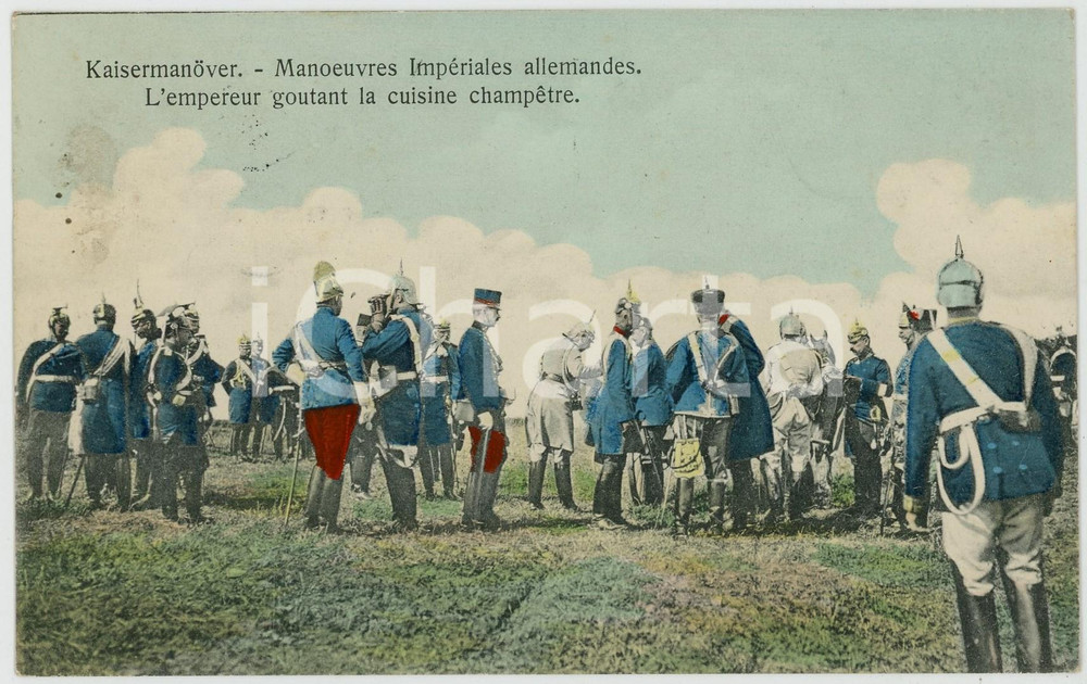 1910 Kaisermanöver  - Manoeuvres Impériales allemandes - Cuisine champêtre  Cartolina postale d'epoca, viaggiata. FAIR/discreto lievi macchie al lato sinistro Formato: 14x9 cm originale e autentica 1