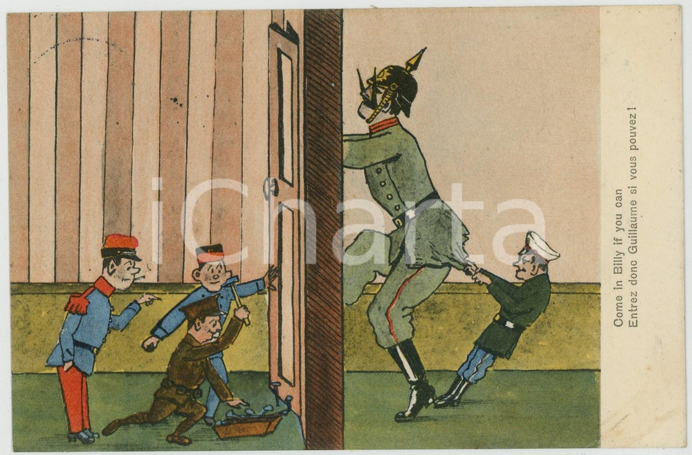 1915 WW1 HUMOUR Kaiser Wilhelm - Come in Billy if you can *Postcard  Cartolina postale d'epoca, viaggiata. GOOD/buono  Formato: 14x9 cm originale e autentica 1