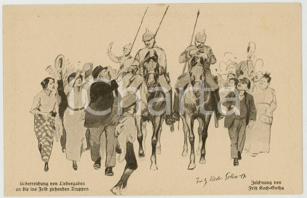 1914 WWI Artist Fritz KOCH-GOTHA - Liebesgaben an die Feld Truppen *Postcard Cartolina postale d'epoca, non viaggiata.   GOOD/buono  Formato: 14x9 cm originale e autentica 1