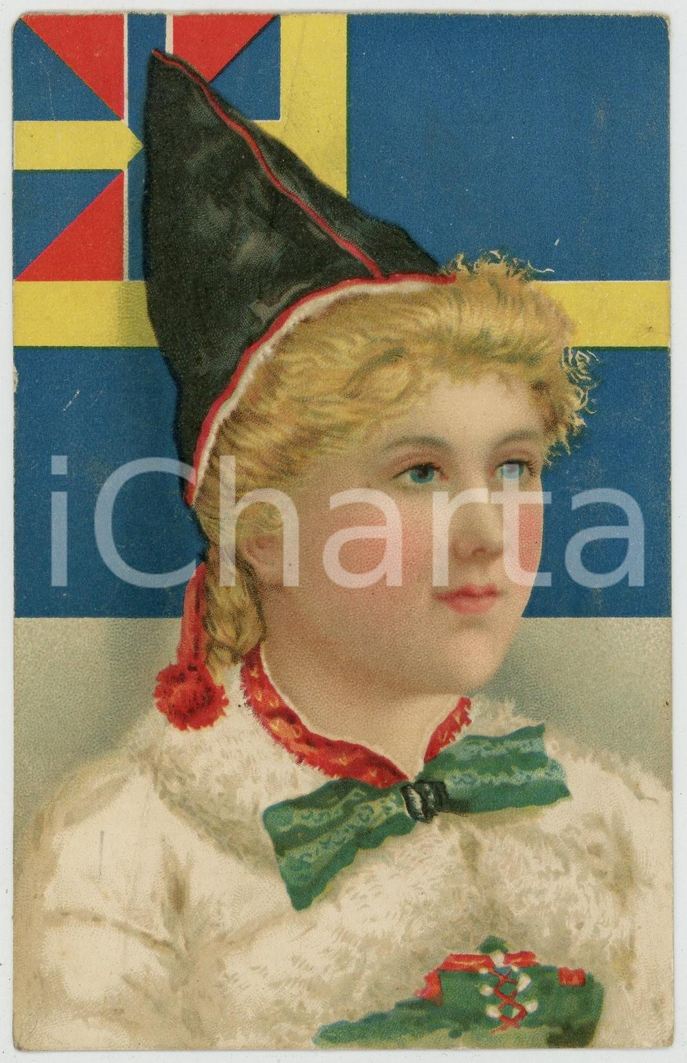 1905 ca EUROPE - Woman - National flag - Postcard (2)  Cartolina postale d'epoca, scritta ma non viaggiata. POOR/danneggiato piegature angolari Formato: 9x14 cm originale e autentica 1