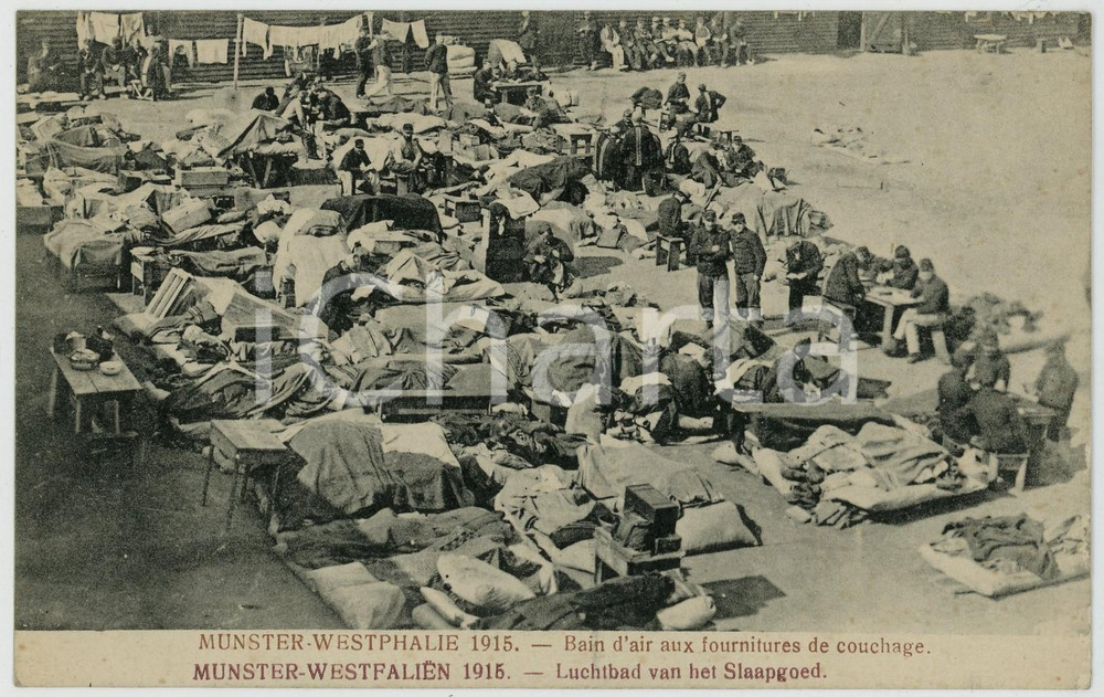 1915 MUNSTER-WESTPHALIE Bain d'air aux fournitures de couchage - Postcard FP NV  Cartolina postale d'epoca, non viaggiata.EDITORE: La Caisette du Soldat Belge FAIR/discreto Lievi smussature agli angoli Formato: FP originale e autentica 1