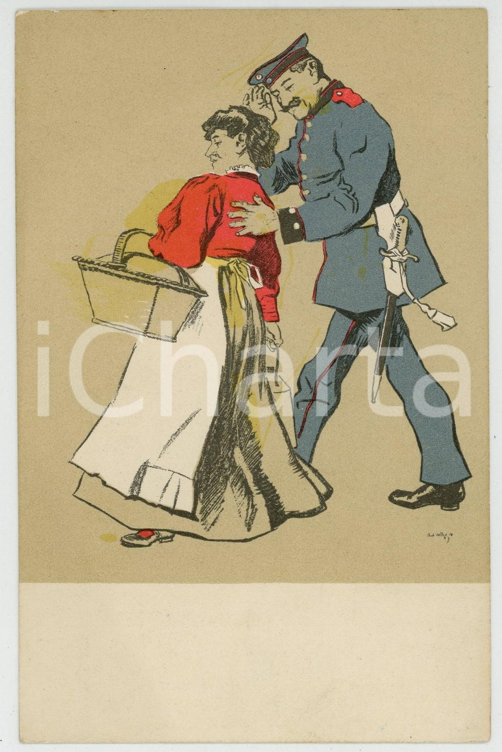 1915 WW1 GERMANY Der Kanonier - Officer and lady *ILLUSTRATED Postcard  Cartolina postale d'epoca, non viaggiata.Testo e partitura della canzone stampati al verso. GOOD/buono  Formato: 14x9 cm originale e autentica 1