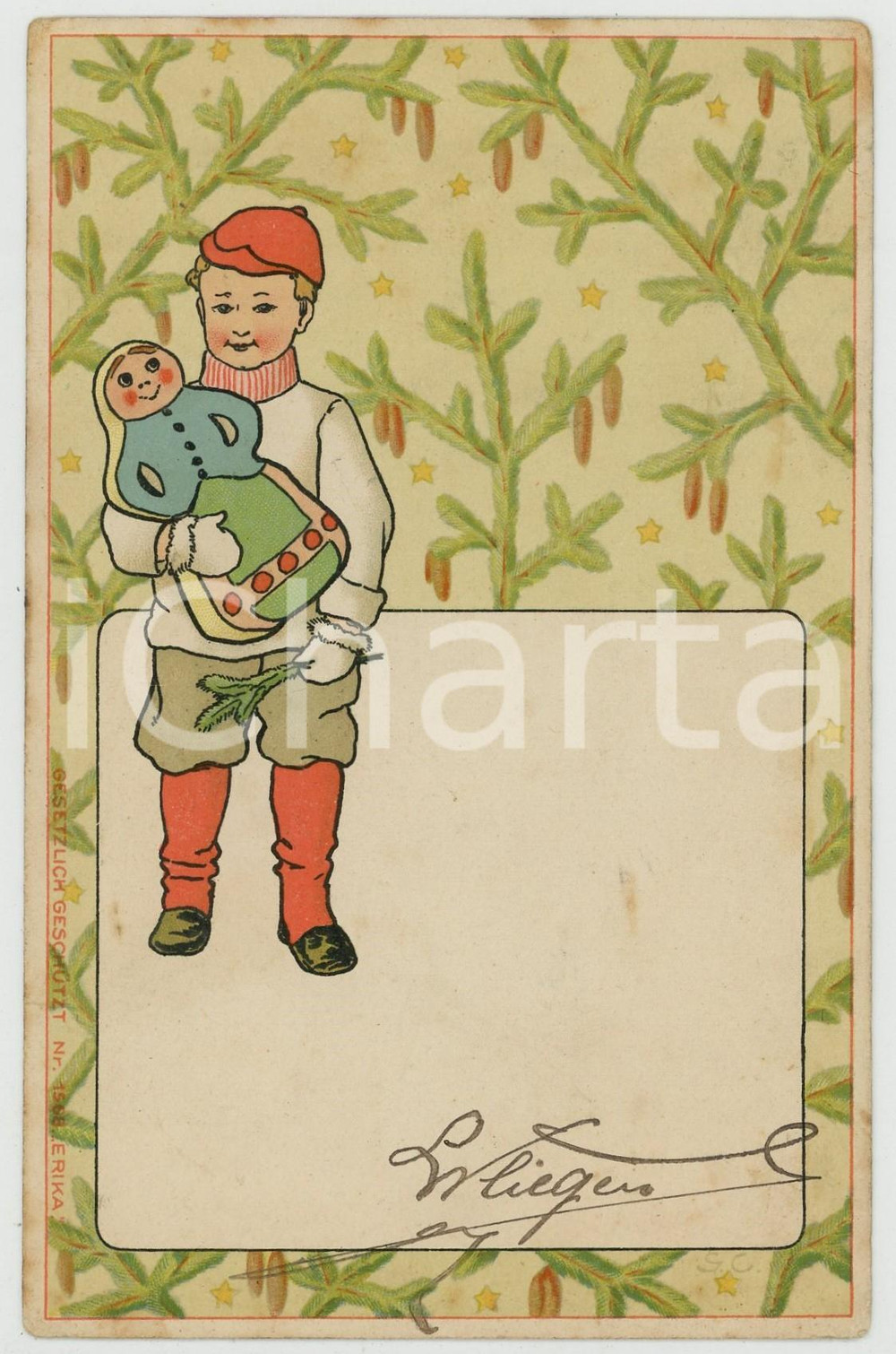 1900 ca BELGIQUE Enfant avec poupée - Carte postale ILLUSTRÉE FP VG Cartolina d'epoca, viaggiata. VERY POOR/gravemente danneggiato Smussature agli angoli, carta lenta, parziale distacco degli strati di carta, macchie a abrasione al verso Formato: FP originale e autentica 1