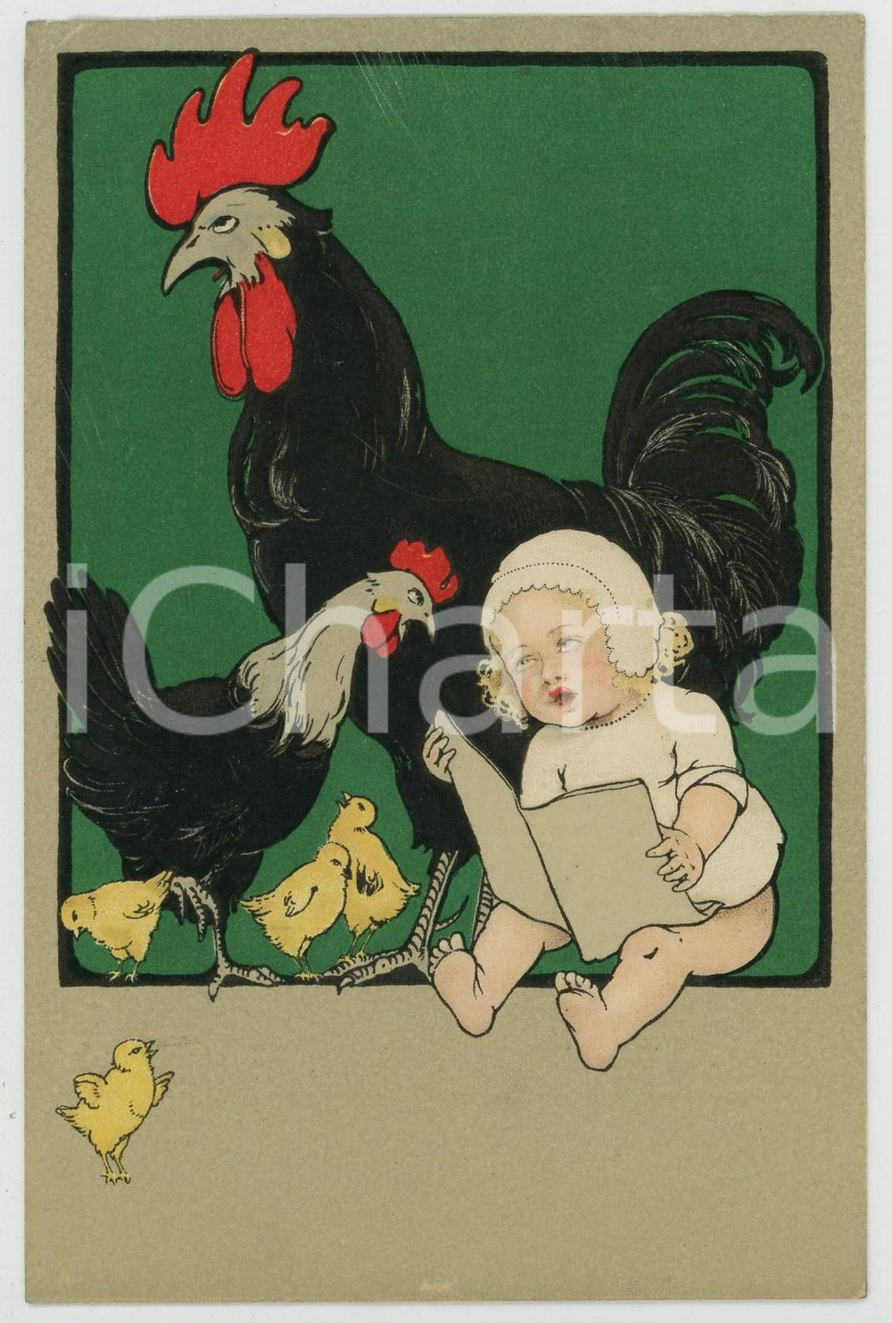 1910 FROHE OSTERN - HAPPY EASTER Child with rooster and chicks - Postcard FP VG  Cartolina d'epoca, viaggiata. FAIR/discreto Smussature agli angoli, piegatura all'angolo superiore sinistro Formato: FP originale e autentica 1