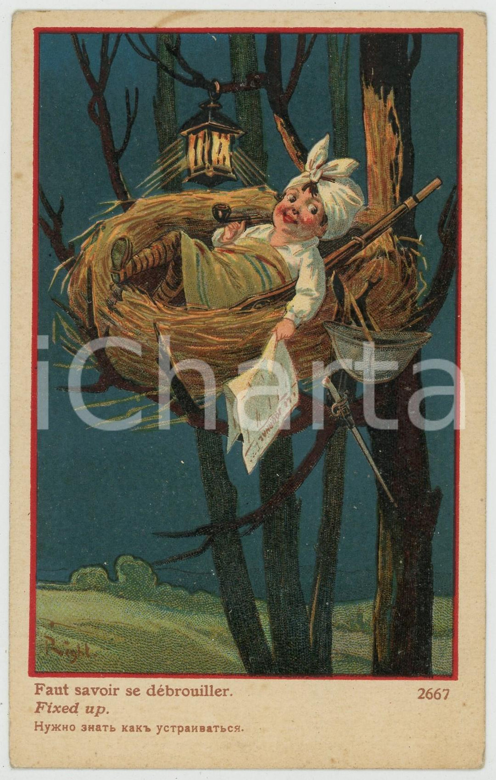 1915 ca WWI HUMOUR Artist RIGHT - Faut savoir se débrouiller *Postcard  Cartolina postale originale d'epoca, non viaggiata. GOOD/buono  Formato: 9x14 cm originale e autentica 1