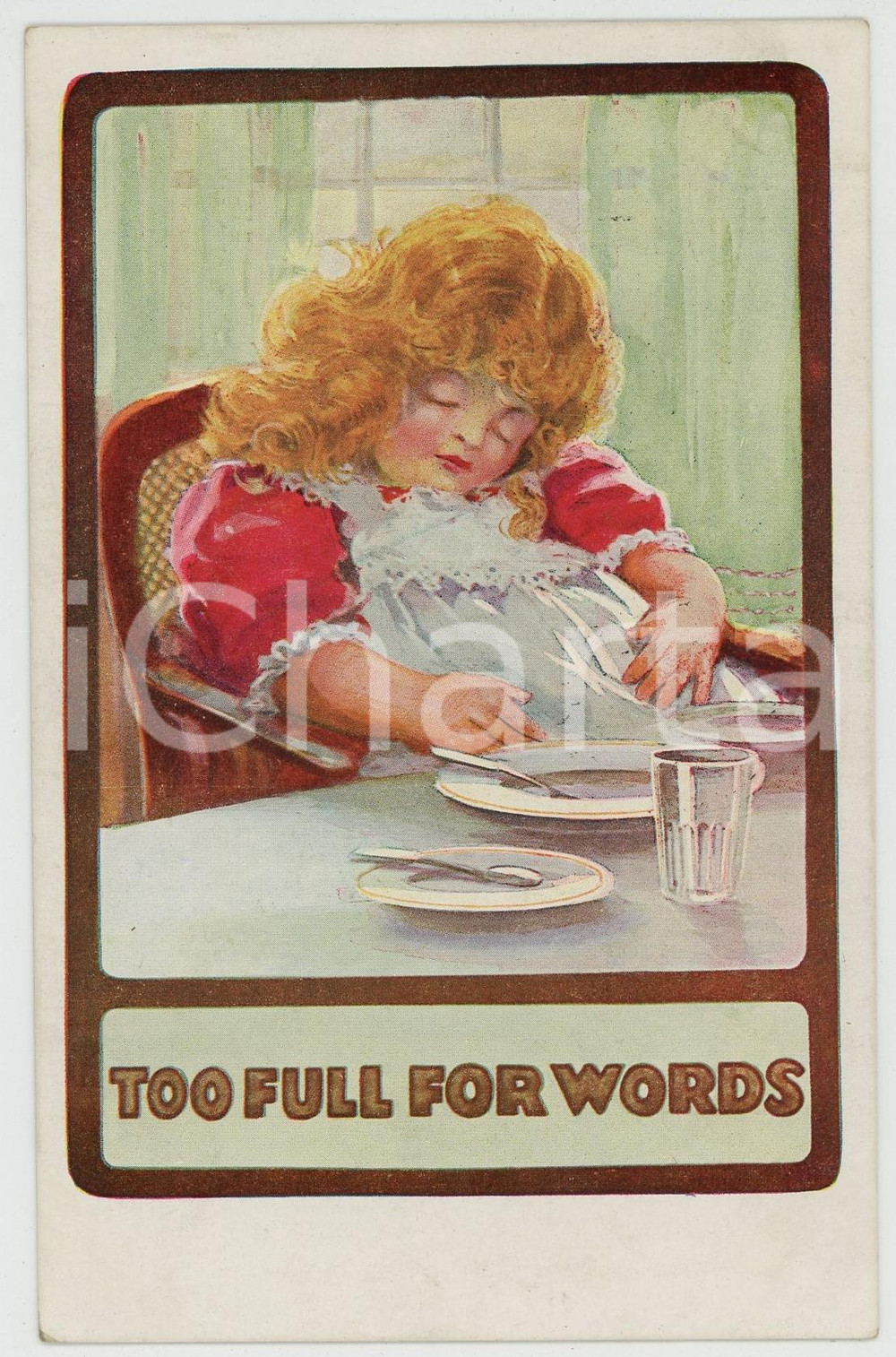 1919 CHILDREN Too full for words - Postcard Artcolor 773  Cartolina postale d'epoca, viaggiata. GOOD/buono  Formato: 9x14 cm originale e autentica 1