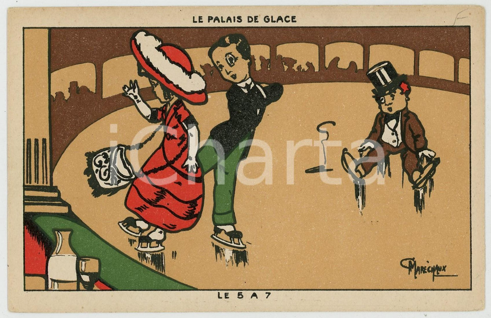 Cartolina originale da collezione 1910 ca HUMOUR Artiste MARECHAUX Palais de glace  Carte postale ILLUSTRÃ‰E FP NV 1