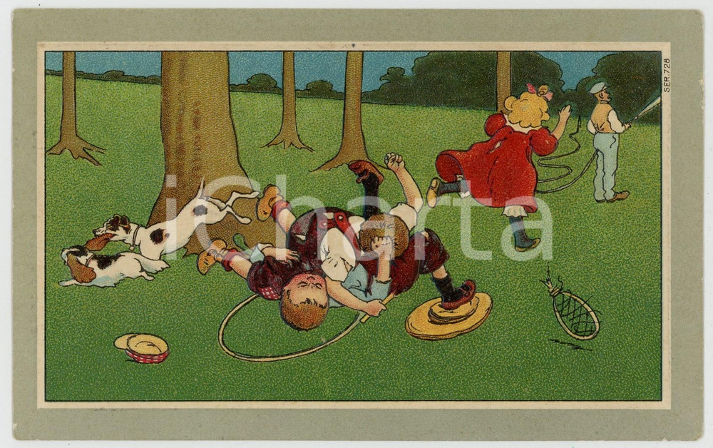 1908 CHILDREN Brawl between kids ILLUSTRATED Embossed Postcard FP VG  Cartolina d'epoca, viaggiata. FAIR/discreto Lievi smussature agli angoli Formato: FP originale e autentica 1