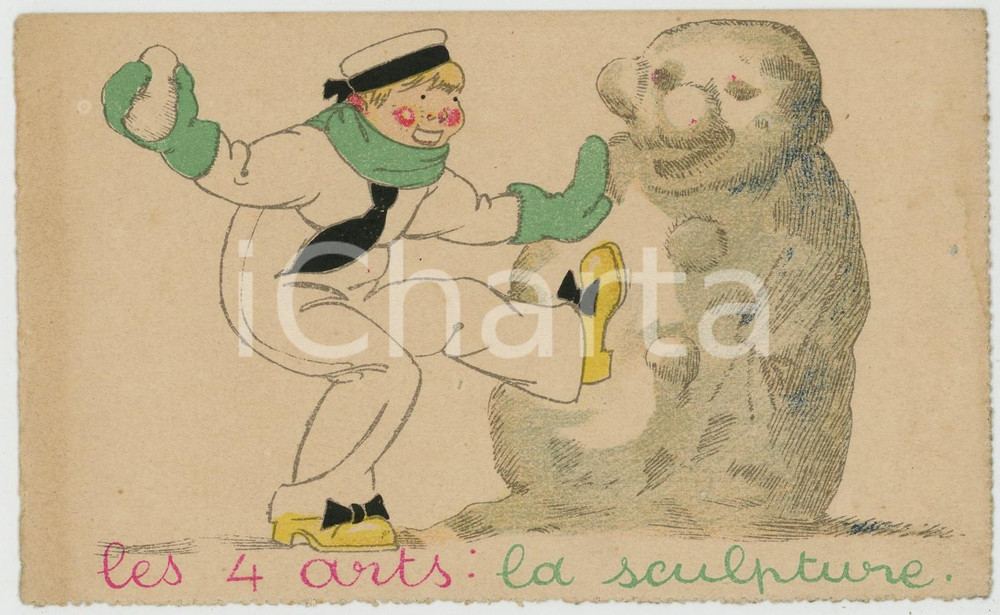 1920 ca LES 4 ARTS La sculpture - Carte postale ILLUSTRÉE FP NV  Cartolina d'epoca, non viaggiata ma con nota manoscritta al verso. FAIR/discreto Lievi smussature agli angoli Formato: FP originale e autentica 1
