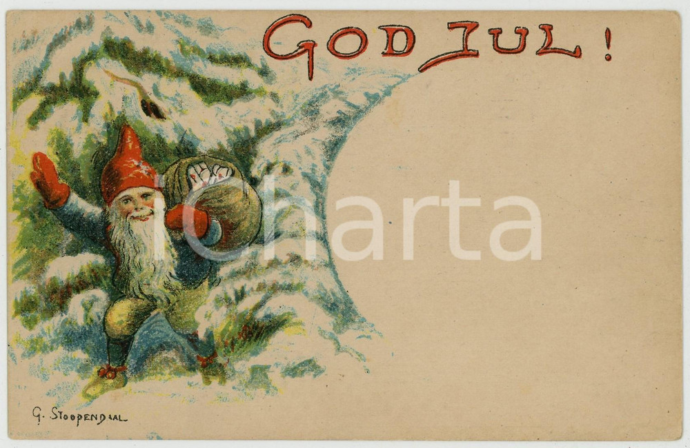 1925 Artist Georg STOOPENDAAL - God Jul - Merry Christmas *Postcard  Cartolina postale d'epoca, viaggiata. GOOD/buono  Formato: 14x9 cm originale e autentica 1