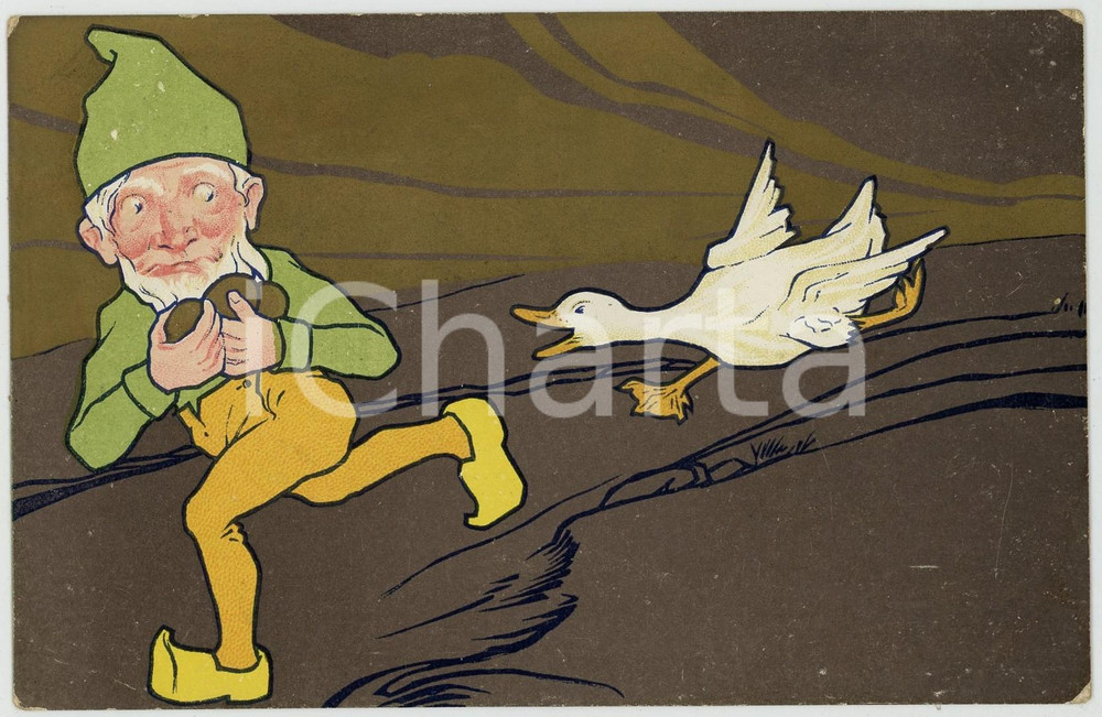 1920 ca HUMOUR Goose chasing gnome in mine ILLUSTRATED Postcard FP NV  Cartolina d'epoca, non viaggiata. FAIR/discreto Lievi smussature agli angoli Formato: FP originale e autentica 1
