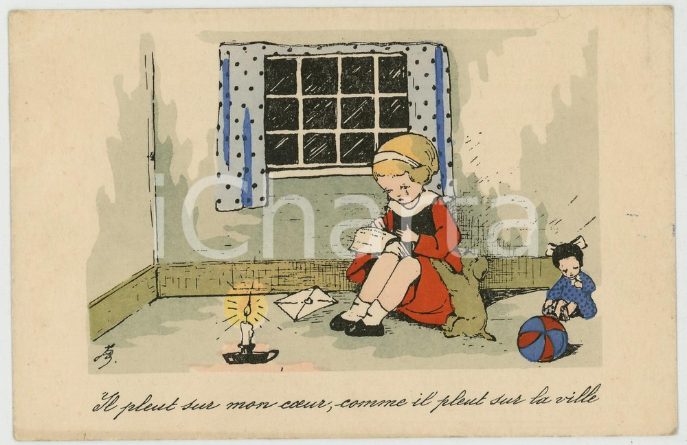 1940 ca BELGIQUE - ENFANTS - Il pleut sur mon coeur - Postcard EDIBEL  Cartolina postale d'epoca, non viaggiata. GOOD/buono  Formato: 14x9 cm originale e autentica 1