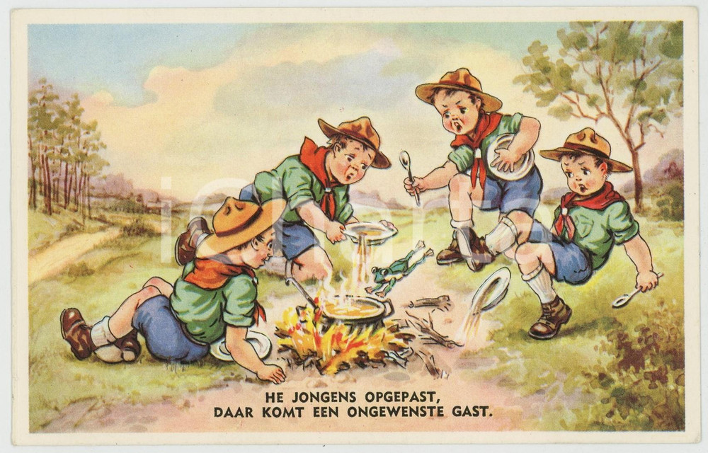 1910 ca HUMOUR Een ongewenste Gast - Frog jumping in the soup - Postcard  Cartolina postale d'epoca, non viaggiata.CONDIZIONI: GFORMATO: FP    originale e autentica 1
