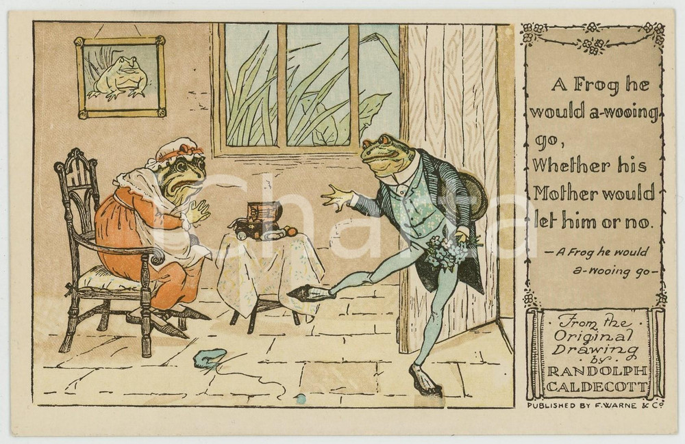 1915 ca Artist Randolph CALDECOTT Frog and his mum - Anthropomorphic postcard  Cartolina postale d'epoca, non viaggiata.CONDIZIONI: GFORMATO: FP    originale e autentica 1