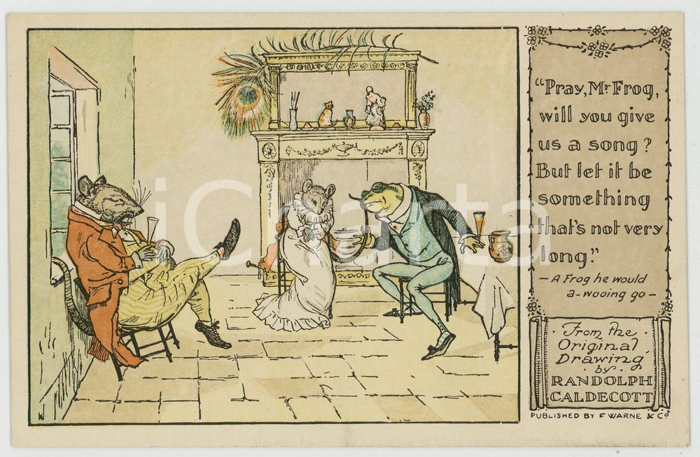 1915 ca Artist Randolph CALDECOTT Frog and mouse - Anthropomorphic postcard  Cartolina postale d'epoca, non viaggiata.CONDIZIONI: GFORMATO: FP    originale e autentica 1